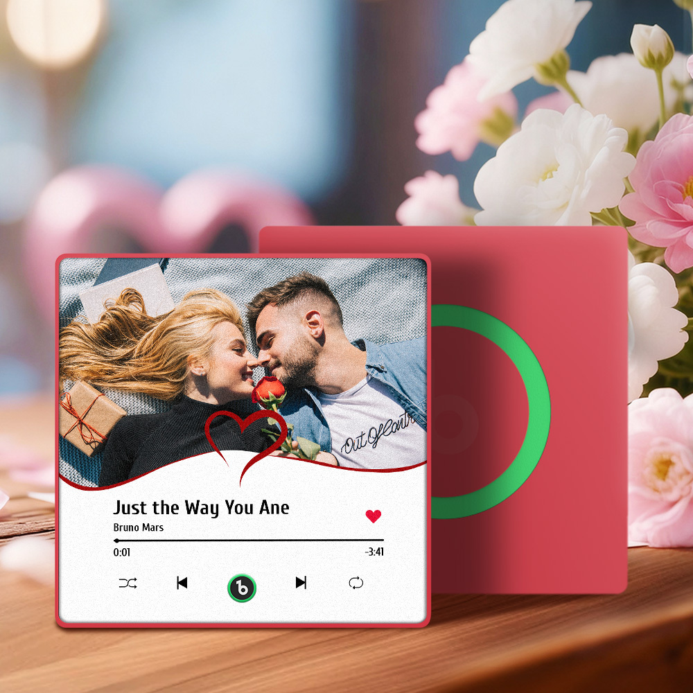 Custom Romantic Music Fridge Magnet Couple Photo Heart Design Interactive Gift