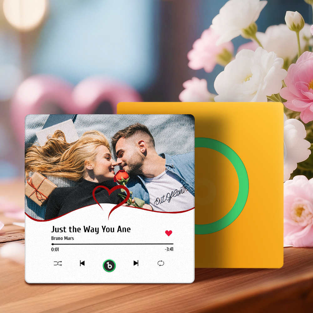 Custom Romantic Music Fridge Magnet Couple Photo Heart Design Interactive Gift