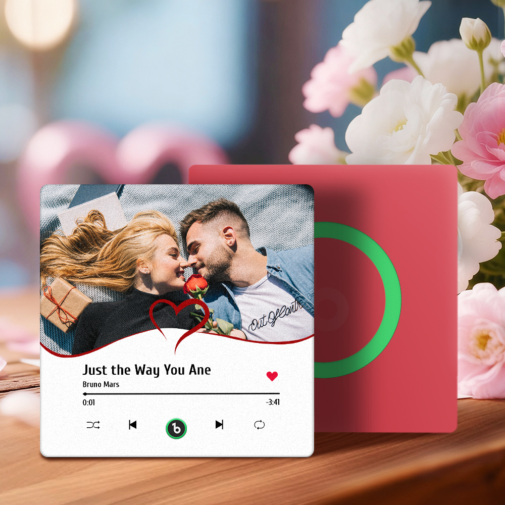 Custom Romantic Music Fridge Magnet Couple Photo Heart Design Interactive Gift