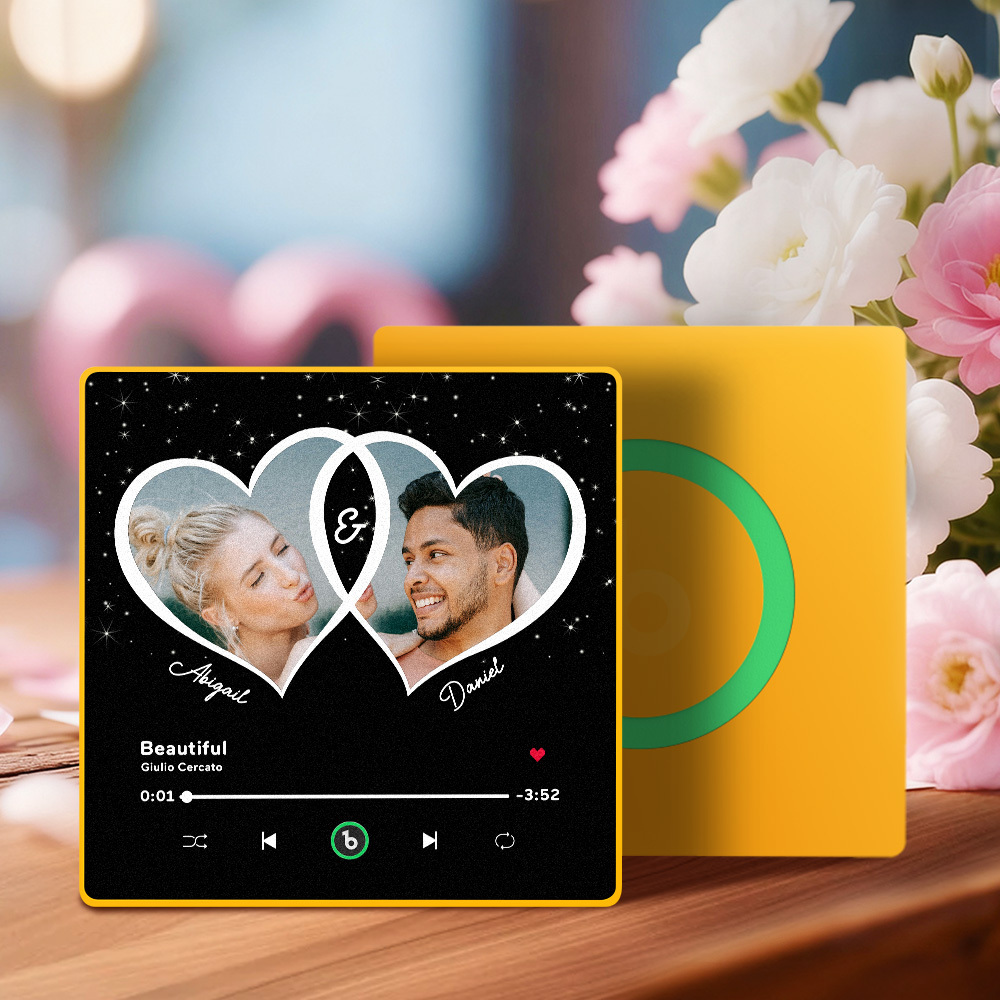 Custom Music Fridge Magnet Personalized Dual Heart Photo Song Playing Interactive Decor Gift