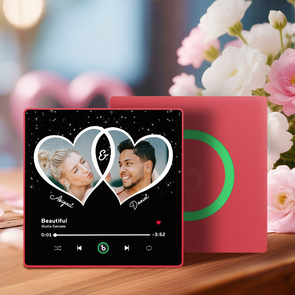 Custom Music Fridge Magnet Personalized Dual Heart Photo Song Playing Interactive Decor Gift