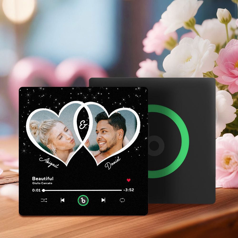 Custom Music Fridge Magnet Personalized Dual Heart Photo Song Playing Interactive Decor Gift