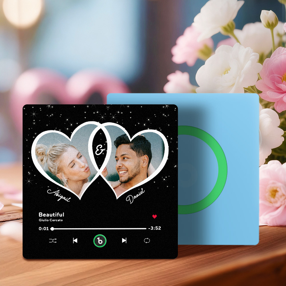 Custom Music Fridge Magnet Personalized Dual Heart Photo Song Playing Interactive Decor Gift