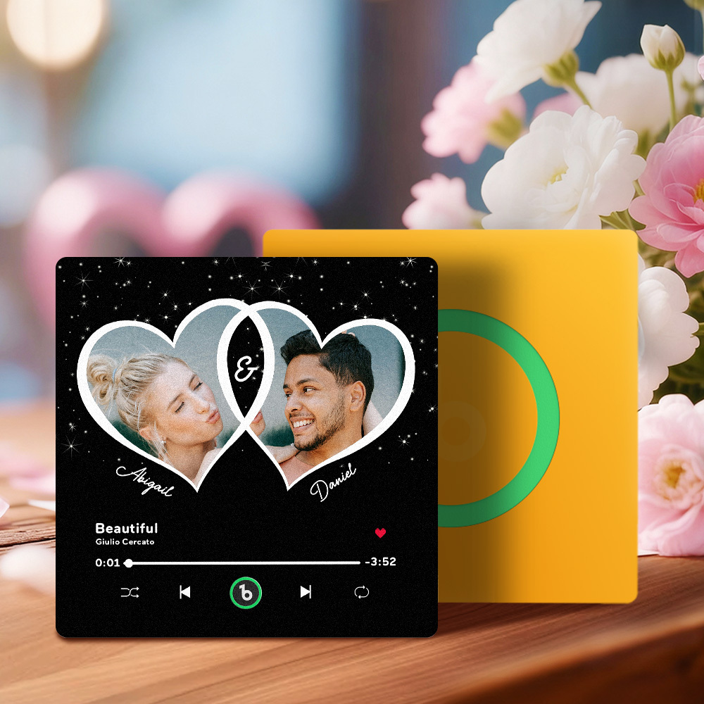 Custom Music Fridge Magnet Personalized Dual Heart Photo Song Playing Interactive Decor Gift