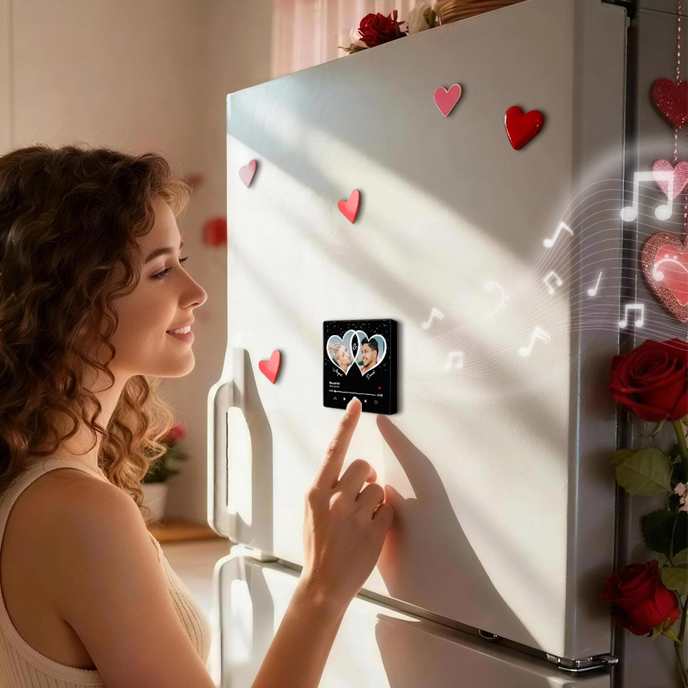 Custom Music Fridge Magnet Personalized Dual Heart Photo Song Playing Interactive Decor Gift
