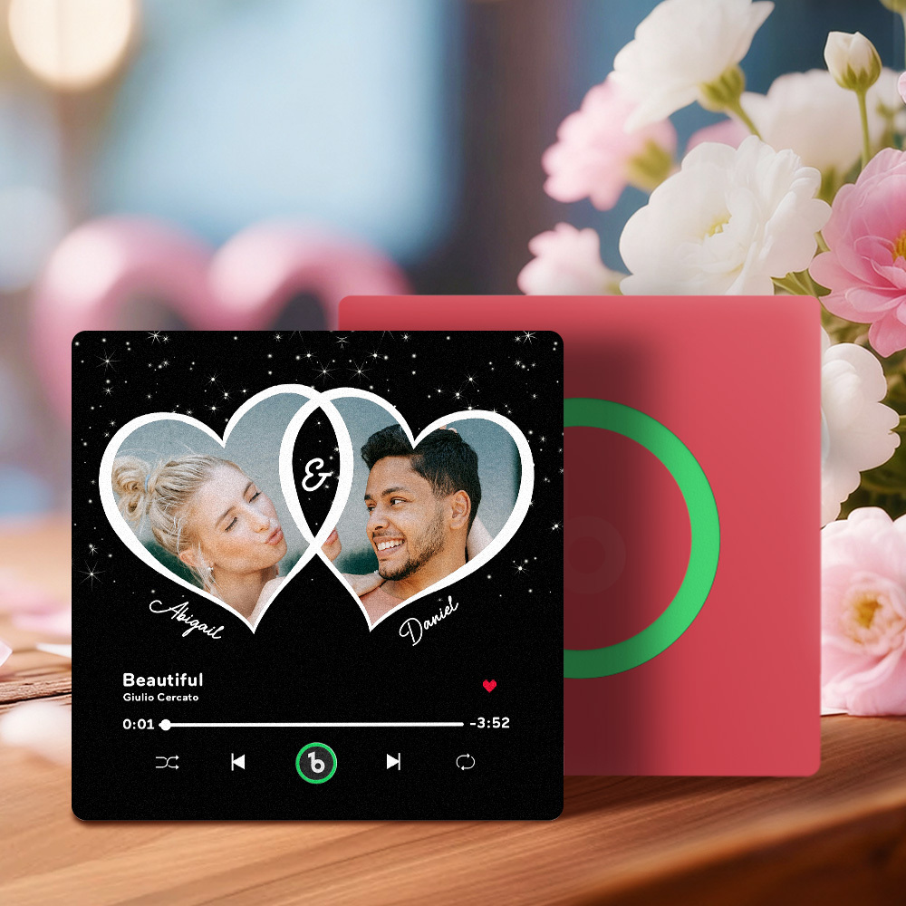 Custom Music Fridge Magnet Personalized Dual Heart Photo Song Playing Interactive Decor Gift