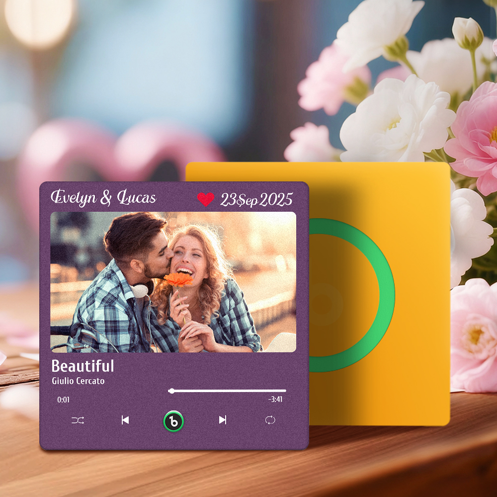 Personalized Music Fridge Magnet with Photo & Playable Song Unique Gift for Couple