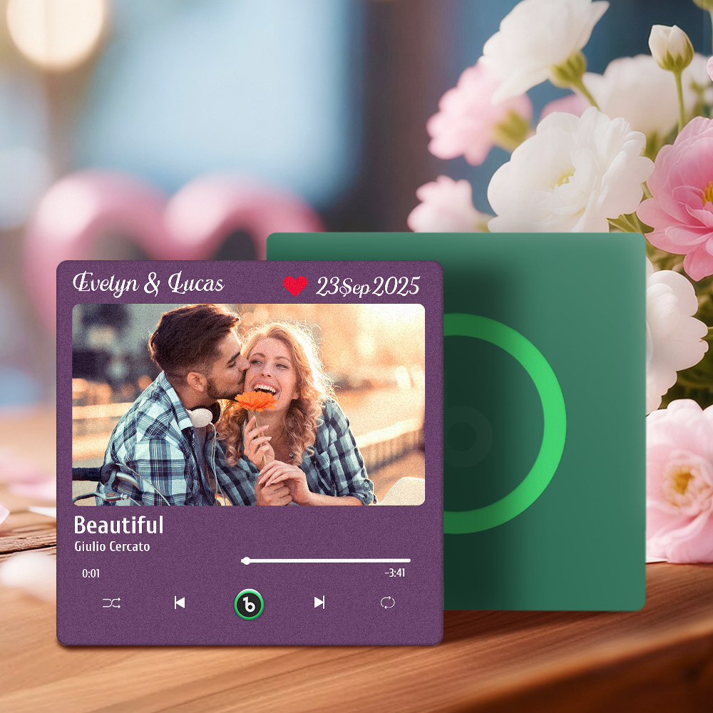 Personalized Music Fridge Magnet with Photo & Playable Song Unique Gift for Couple