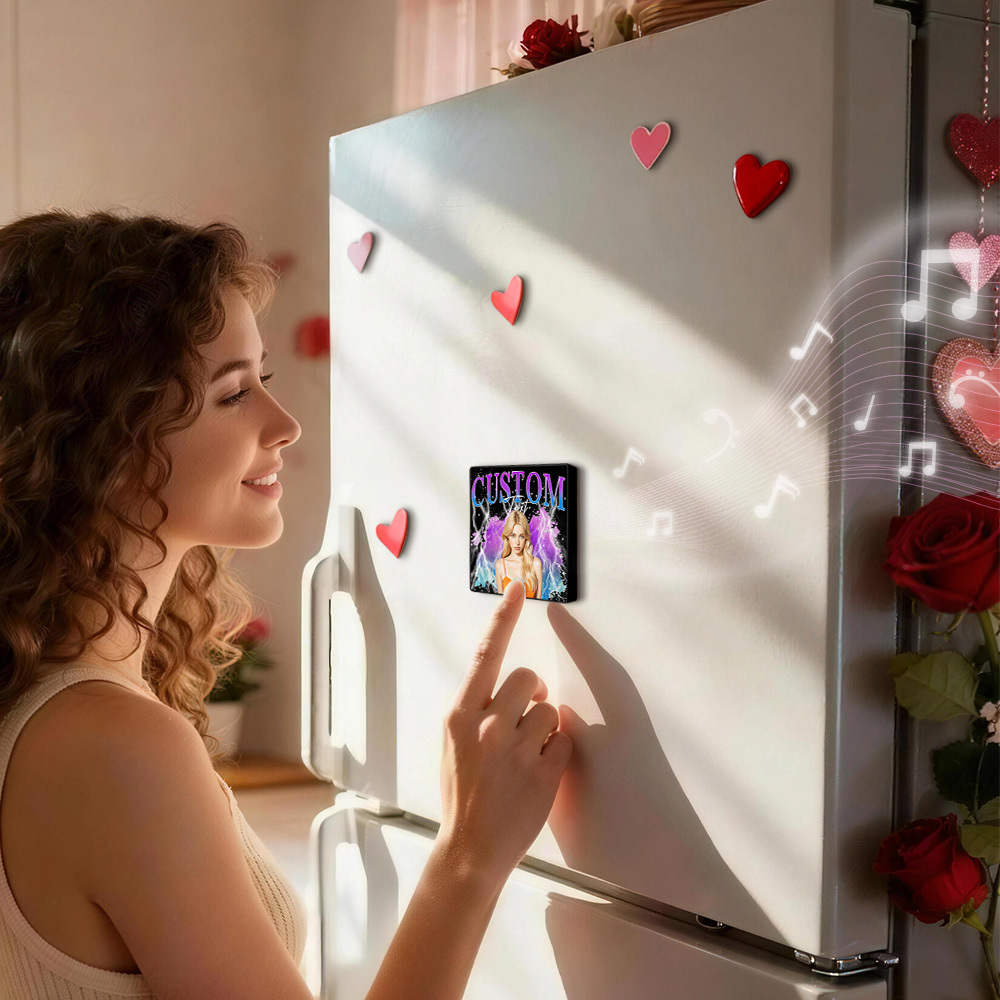 Custom Music Fridge Magnet Personalized Photo Song Playing Interactive Romantic Decor Gift for Couples