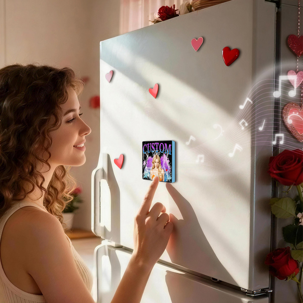 Custom Music Fridge Magnet Personalized Photo Song Playing Interactive Romantic Decor Gift for Couples