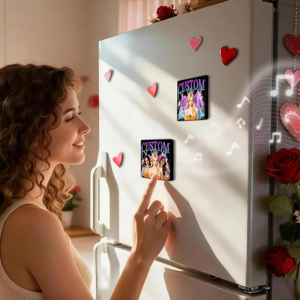 Custom Music Fridge Magnet Personalized Photo Song Playing Interactive Romantic Decor Gift for Couples