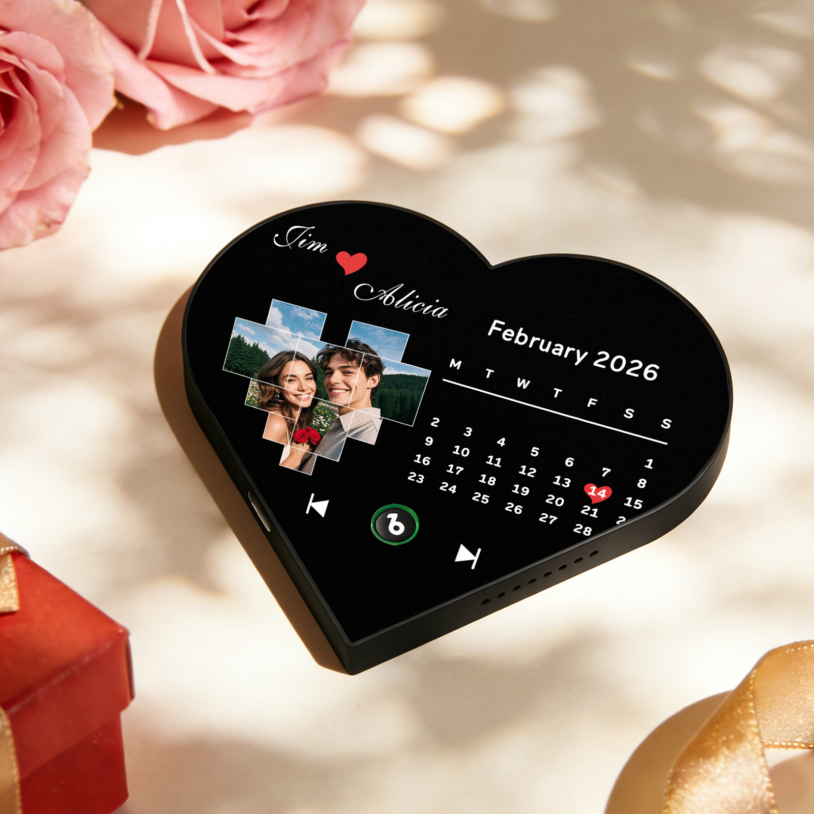 Custom Heart-Shaped Music Photo Fridge Magnet Calendar Style Romantic Gift for Couples Valentine's Day Gifts