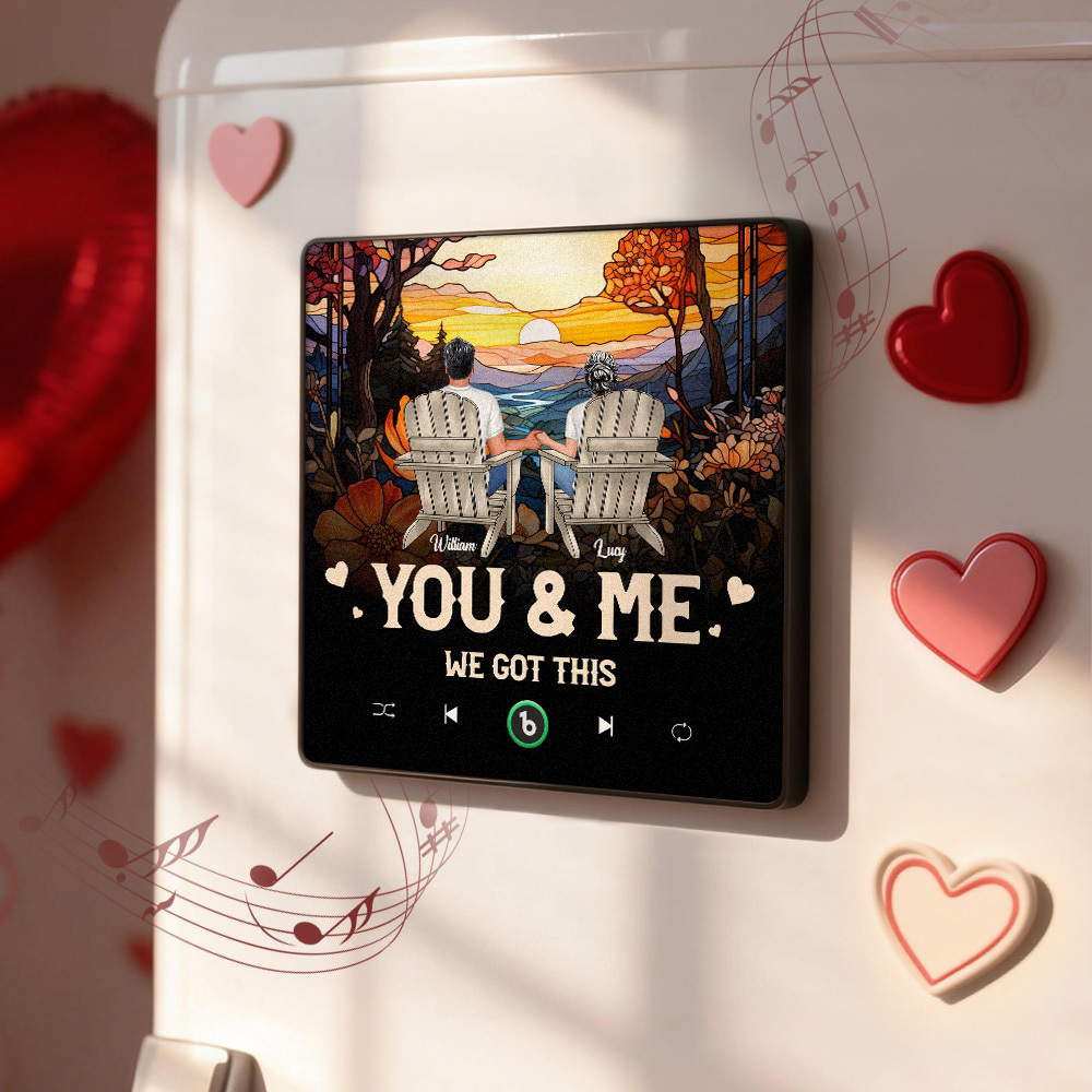 Custom Character and Name Music Fridge Magnet - Sunset Couple Design Personalized Names Frame Gift for Couples