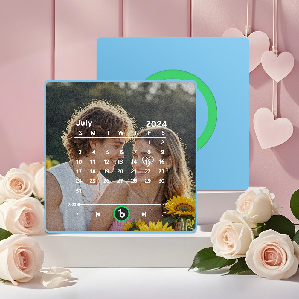 Custom Music Fridge Magnet with Colorful Frame Personalized Calendar Fridge Magnet with Photo Wedding Gift	 Can Upload Your Music