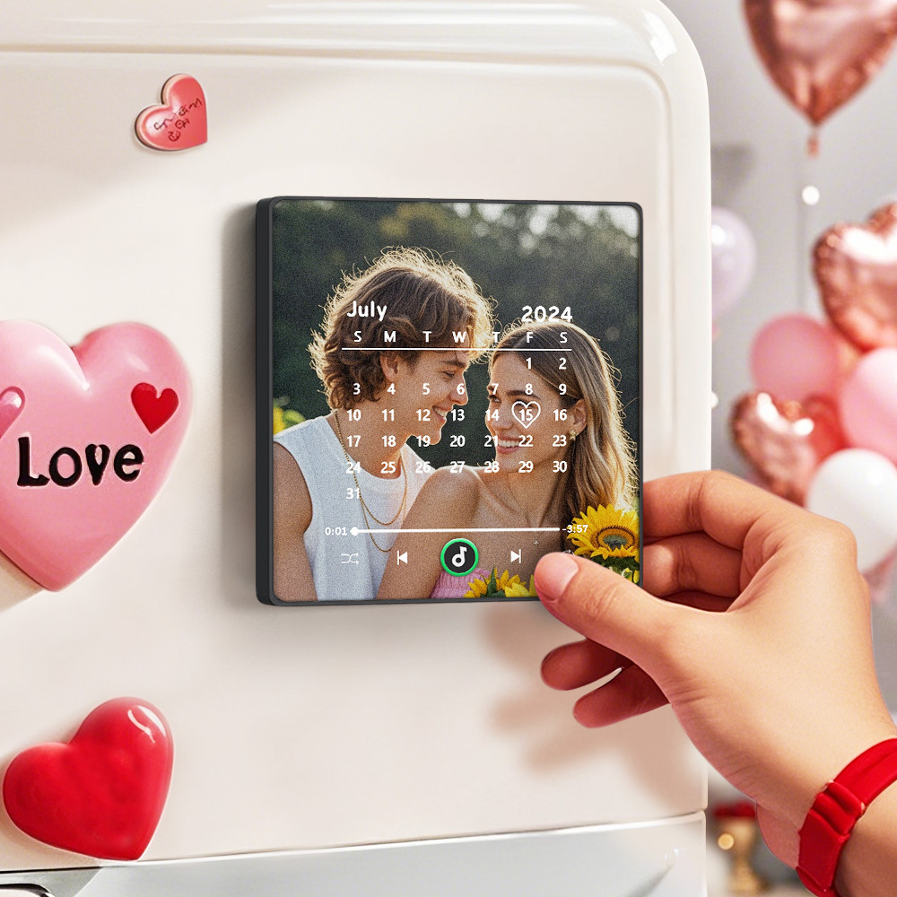 Custom Music Fridge Magnet with Colorful Frame Personalized Calendar Fridge Magnet with Photo Wedding Gift	 Can Upload Your Music