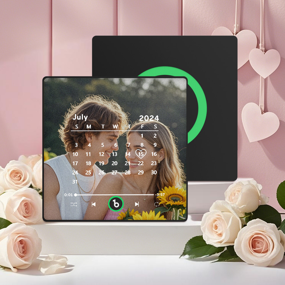 Custom Music Fridge Magnet with Colorful Frame Personalized Calendar Fridge Magnet with Photo Wedding Gift	 Can Upload Your Music