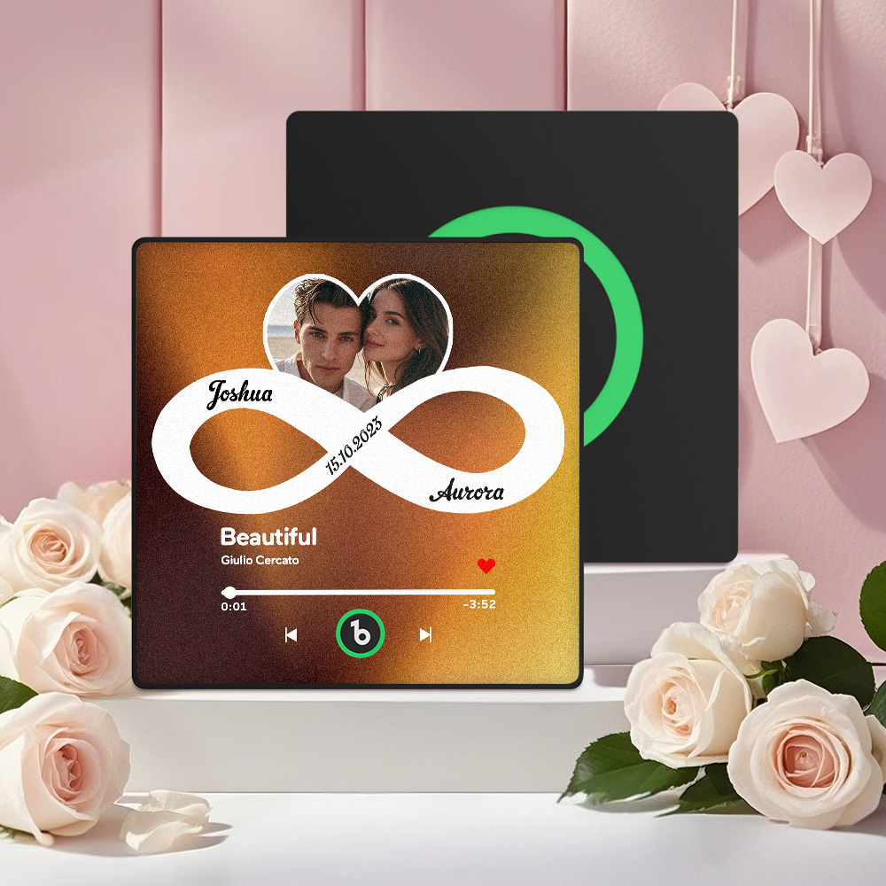 Custom Music Fridge Magnet with Colorful Frame Personalized Album Infinite Love Fridge Magnet That Can Be Played Song Ideal Gift for Couple	 Can Upload Your Music