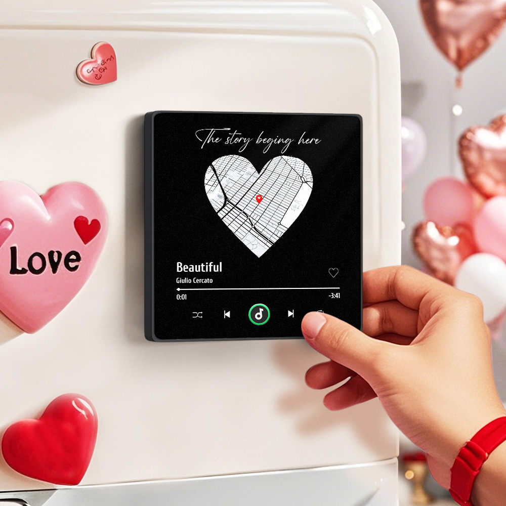 Custom Music Fridge Magnet with Colorful Frame Personalized Heart Map Fridge Magnet with Photo Anniversart Gift for Couple	 Can Upload Your Music