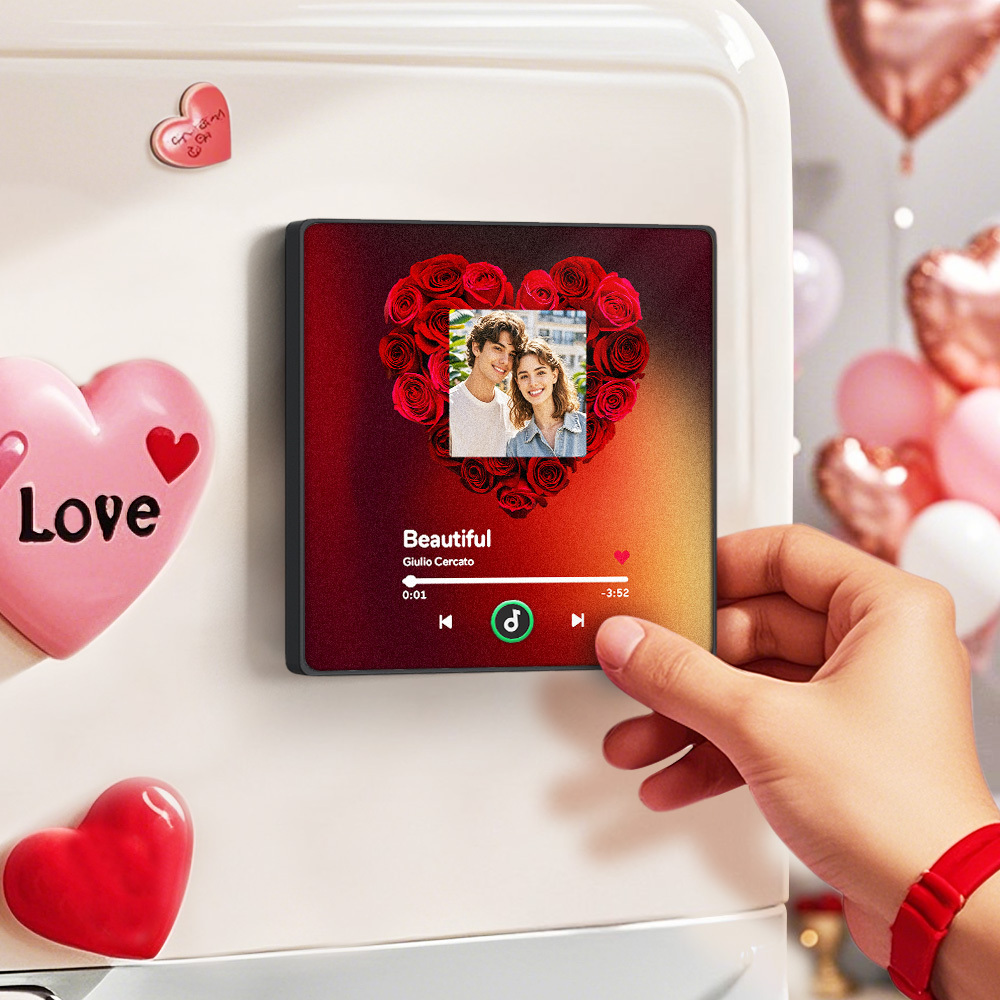 Custom Rose Music Fridge Magnet Personalized Music Fridge Magnet with Colorful Frame Anniversary Gift	 Can Upload Your Music