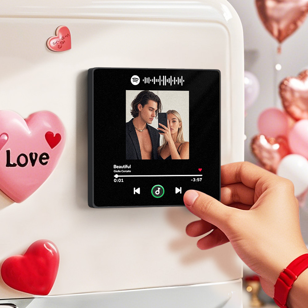Custom Music Fridge Magnet with Colorful Frame Personalized Spotify and Photo Fridge Magnet That Can Be Played Song	 Can Upload Your Music
