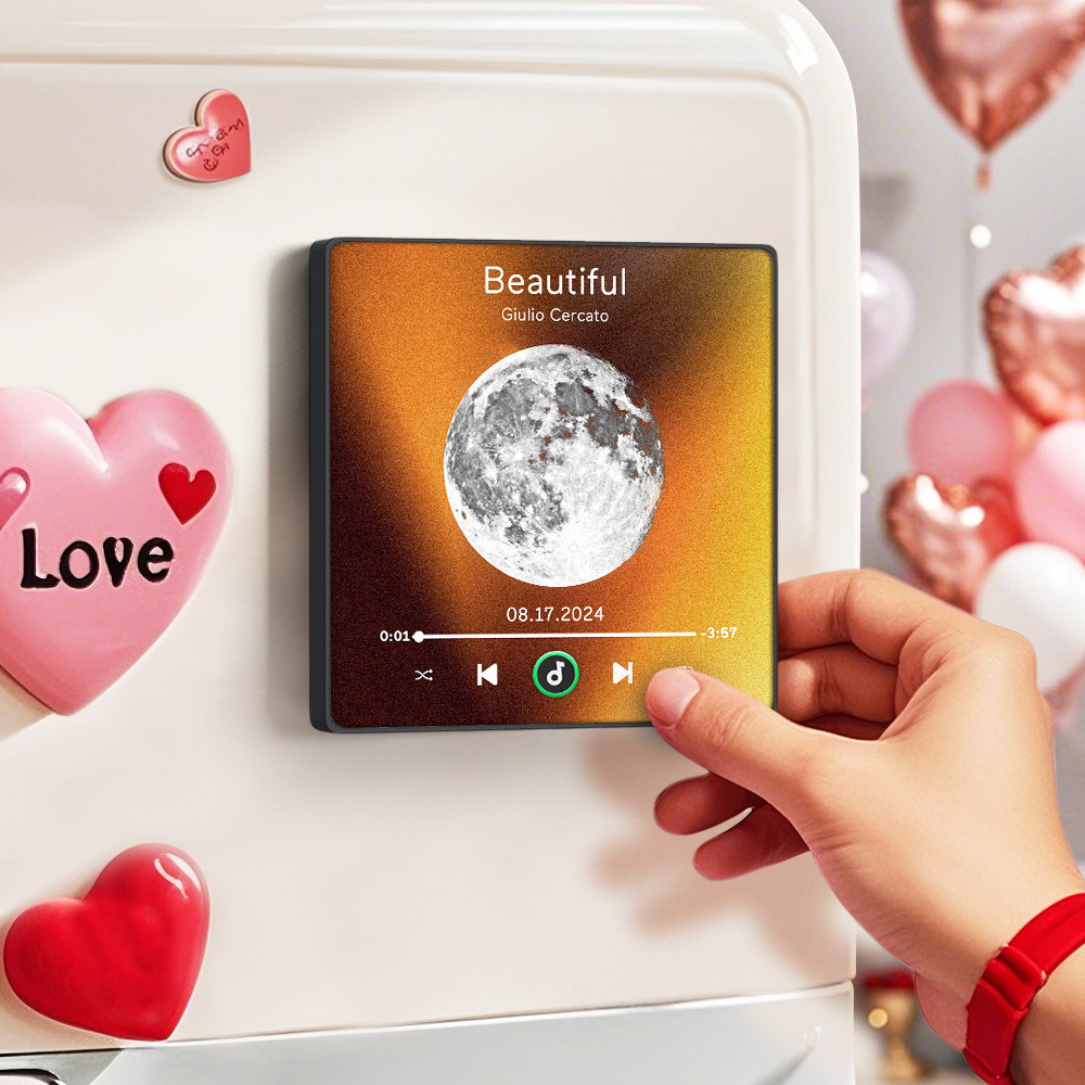 Custom Music Fridge Magnet with Moon Phrase Colorful Frame Album Fridge Magnet Music Wall Photo Sticker Music Movement That Can Be Played	 Can Upload Your Music