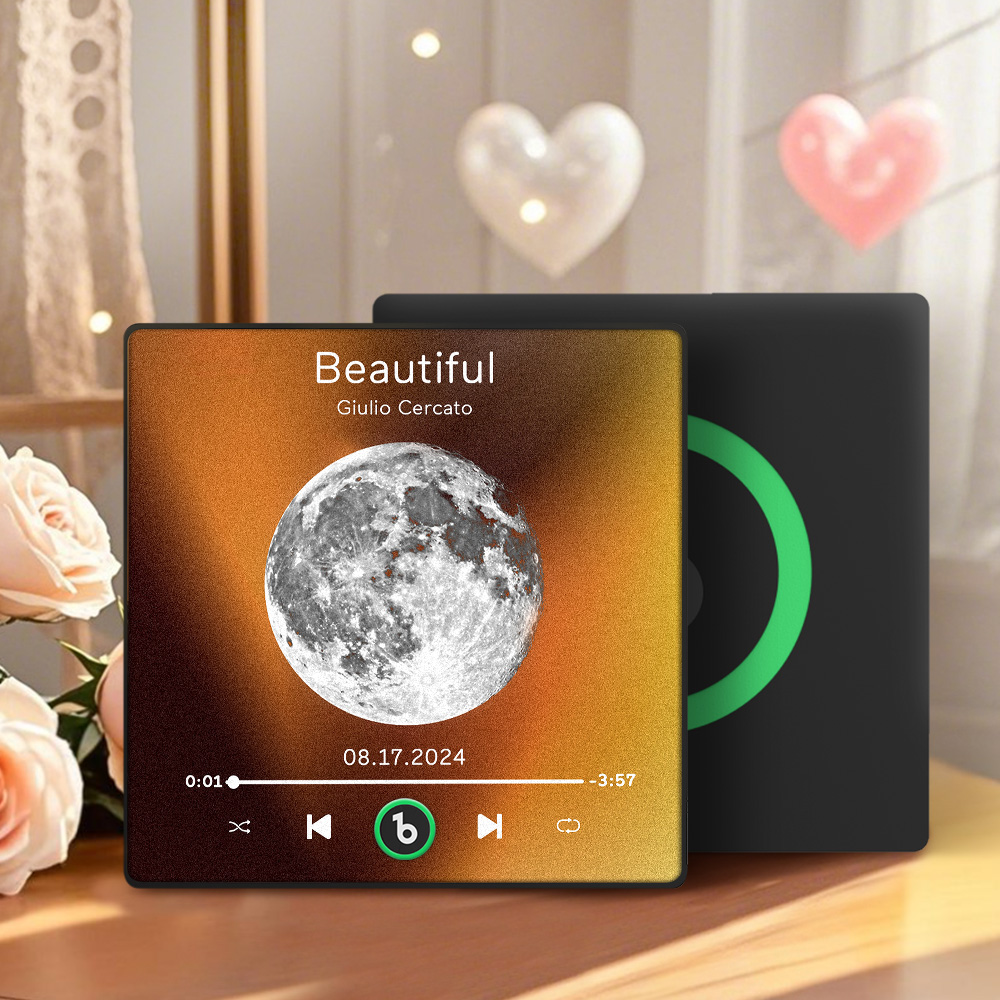 Custom Music Fridge Magnet with Moon Phrase Colorful Frame Album Fridge Magnet Music Wall Photo Sticker Music Movement That Can Be Played	 Can Upload Your Music