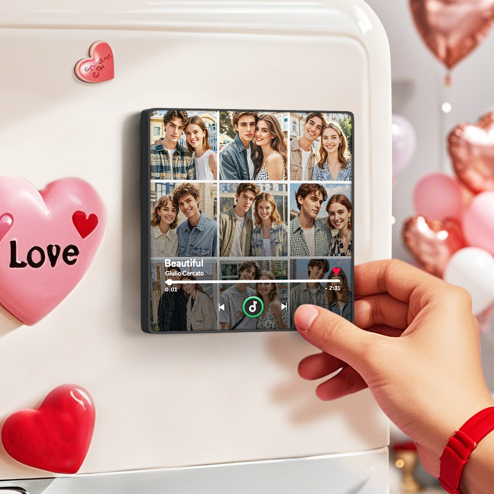 Custom Music Fridge Magnet and Photo with Colorful Frame Music Wall Photo Sticker Music Movement That Can Be Played Gift for Couple	 Can Upload Your Music