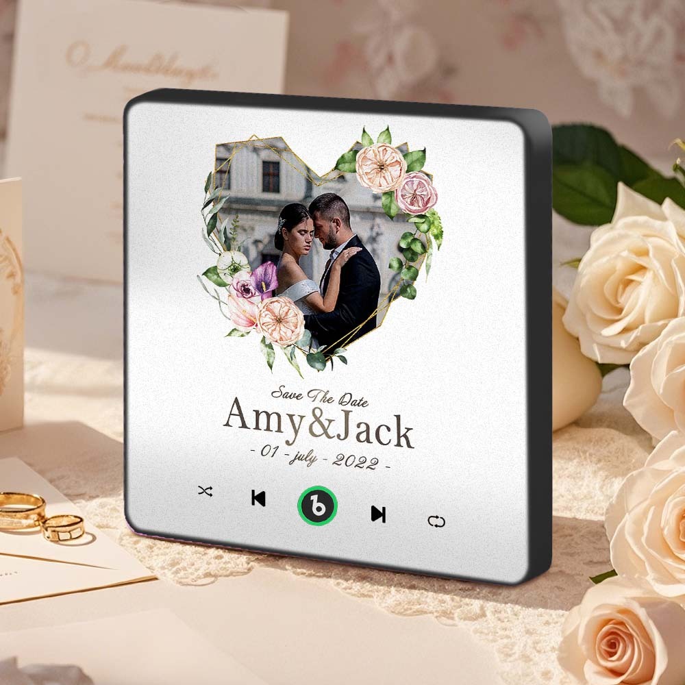 Personalized Love Heart Photo Music Fridge Magnet Wedding Gift for Couples Custom Music Magnets Can Play Songs