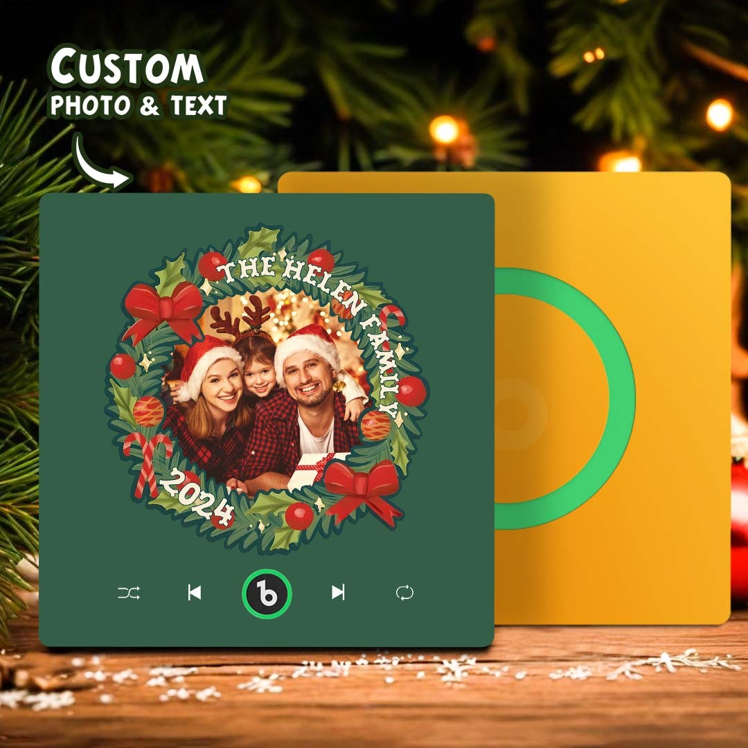 Personalized Christmas Wreath Family Photo Music Fridge Magnet Custom Music Magnets Can Play Songs Christmas Gifts