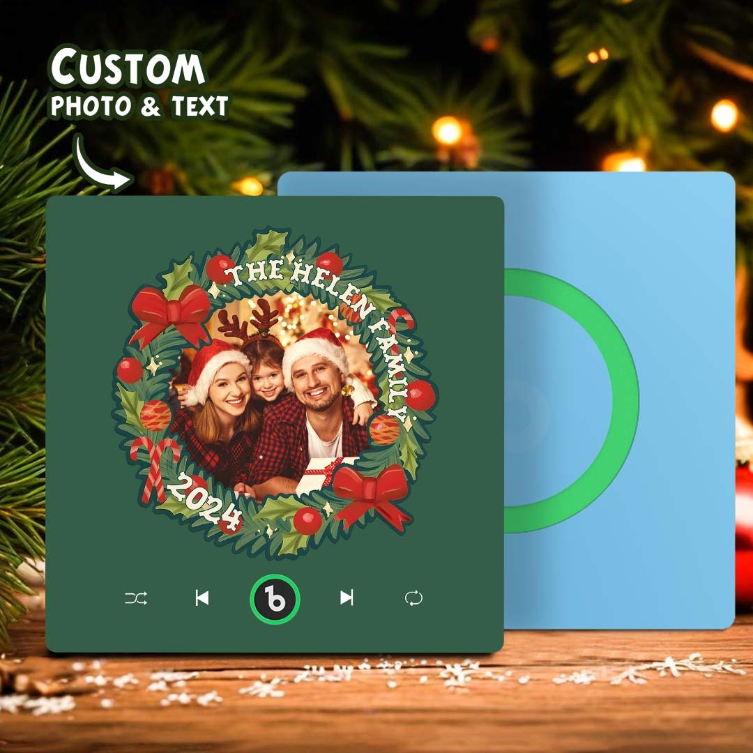 Personalized Christmas Wreath Family Photo Music Fridge Magnet Custom Music Magnets Can Play Songs Christmas Gifts