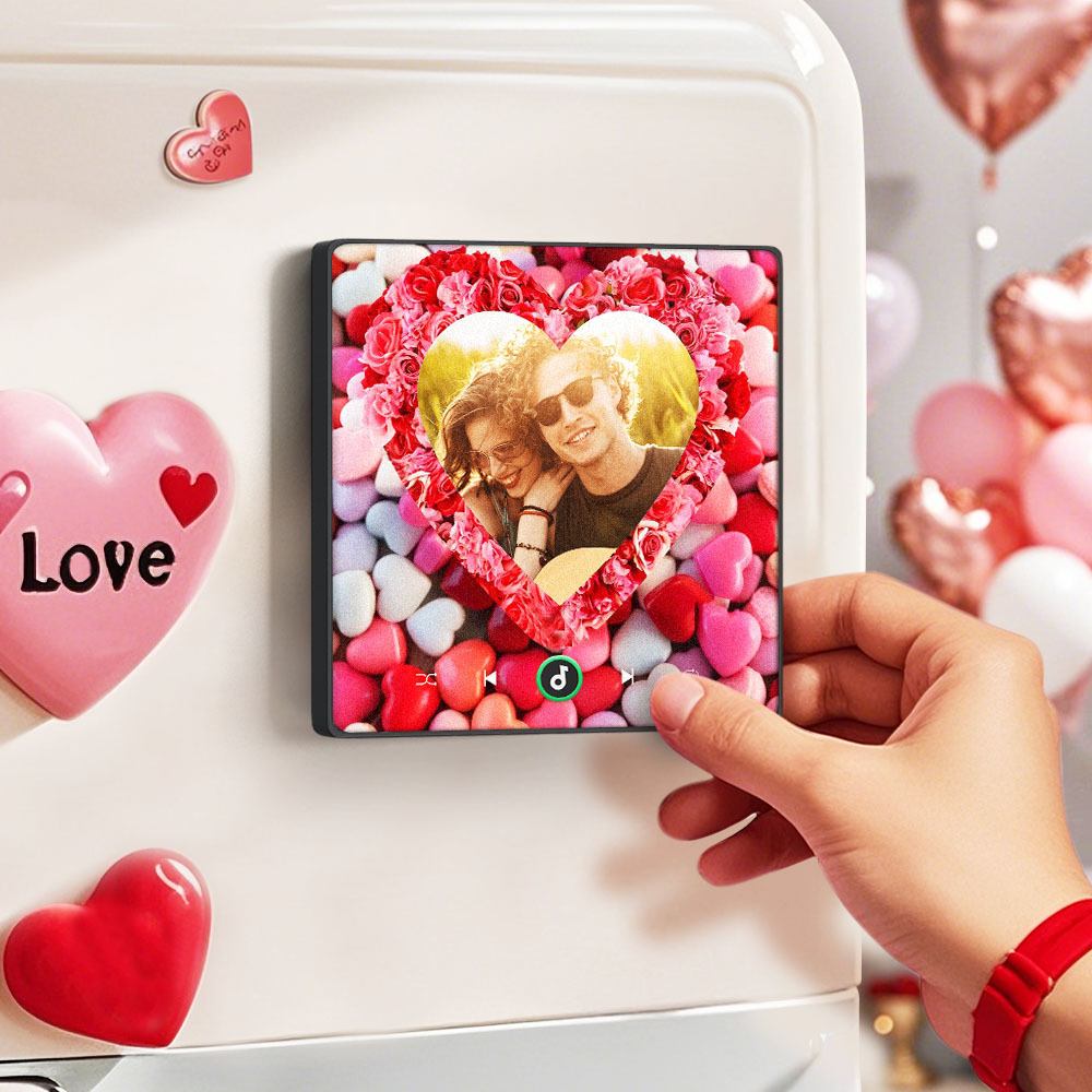 Personalized Rose Heart Music Fridge Magnet Valentine's Day Gifts Custom Music Magnets Can Play Songs