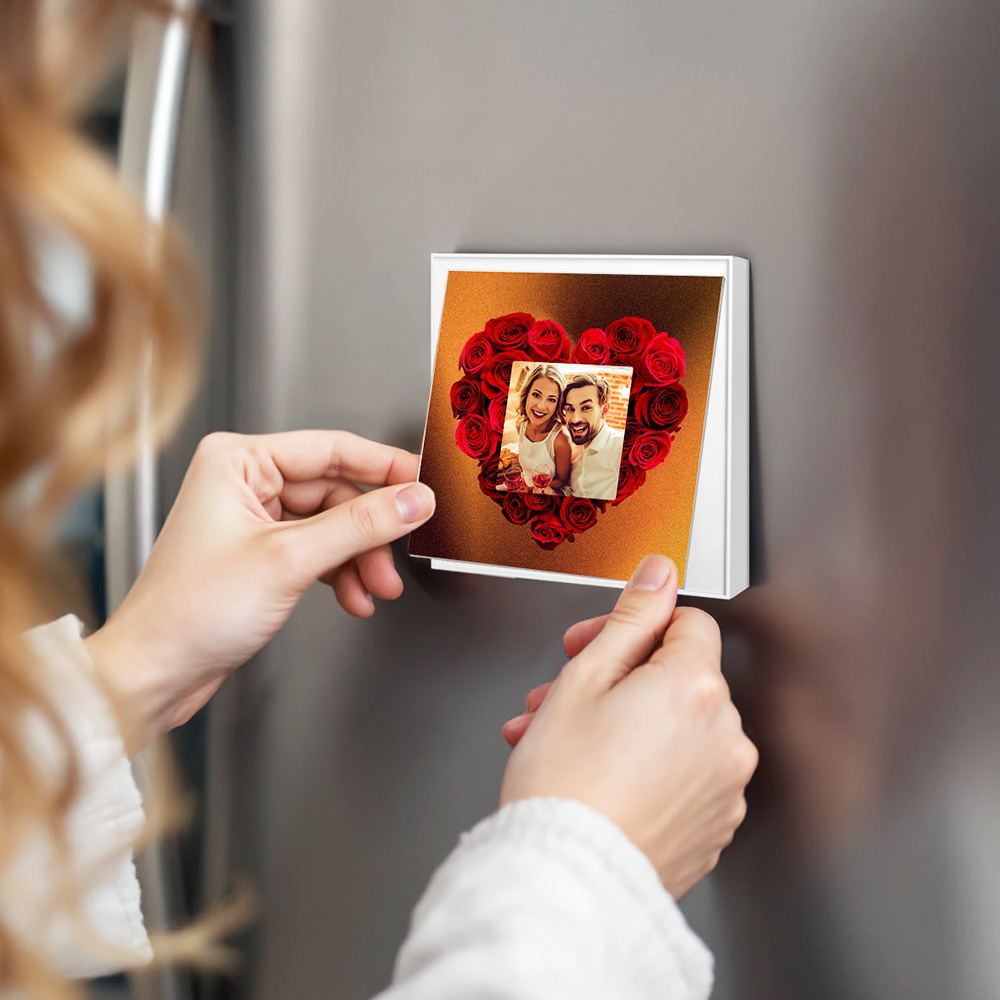 Custom Music & Photo Fridge Magnet Can Customize 1-6 Frame Art and Songs Rose Fridge Magnet