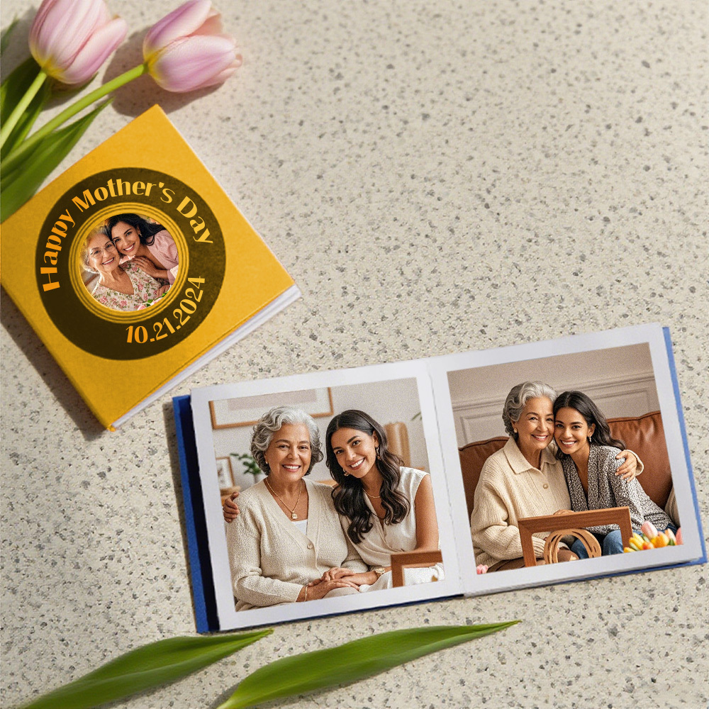 Custom Mini Photo Book 9-Photo Square Album Personalized Gift for Couples Birthday