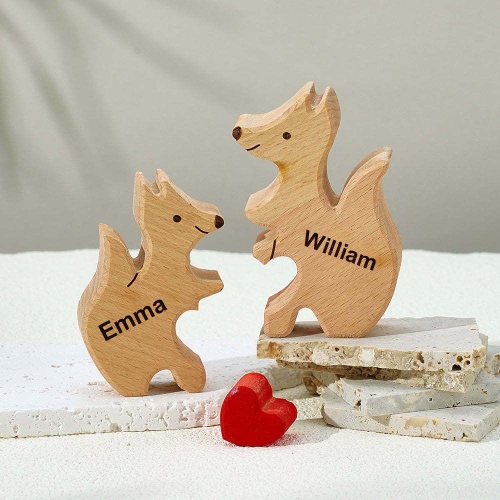 Wooden Fox Family Puzzle Custom Names House Warming Gifts -