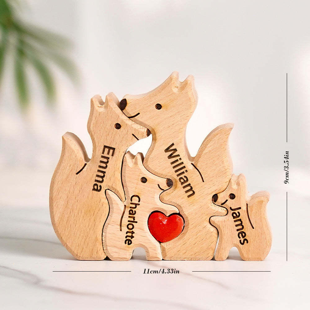 Wooden Fox Family Puzzle Custom Names House Warming Gifts -