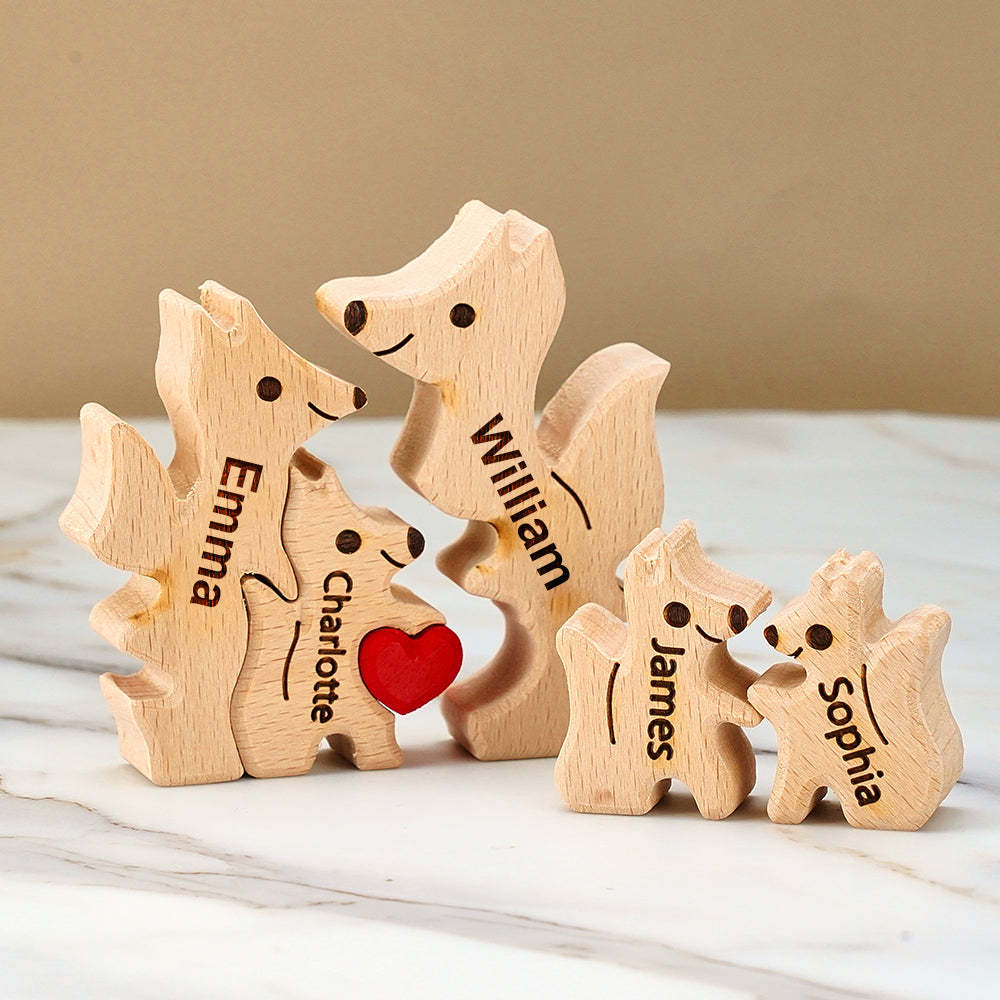 Wooden Fox Family Puzzle Custom Names House Warming Gifts -