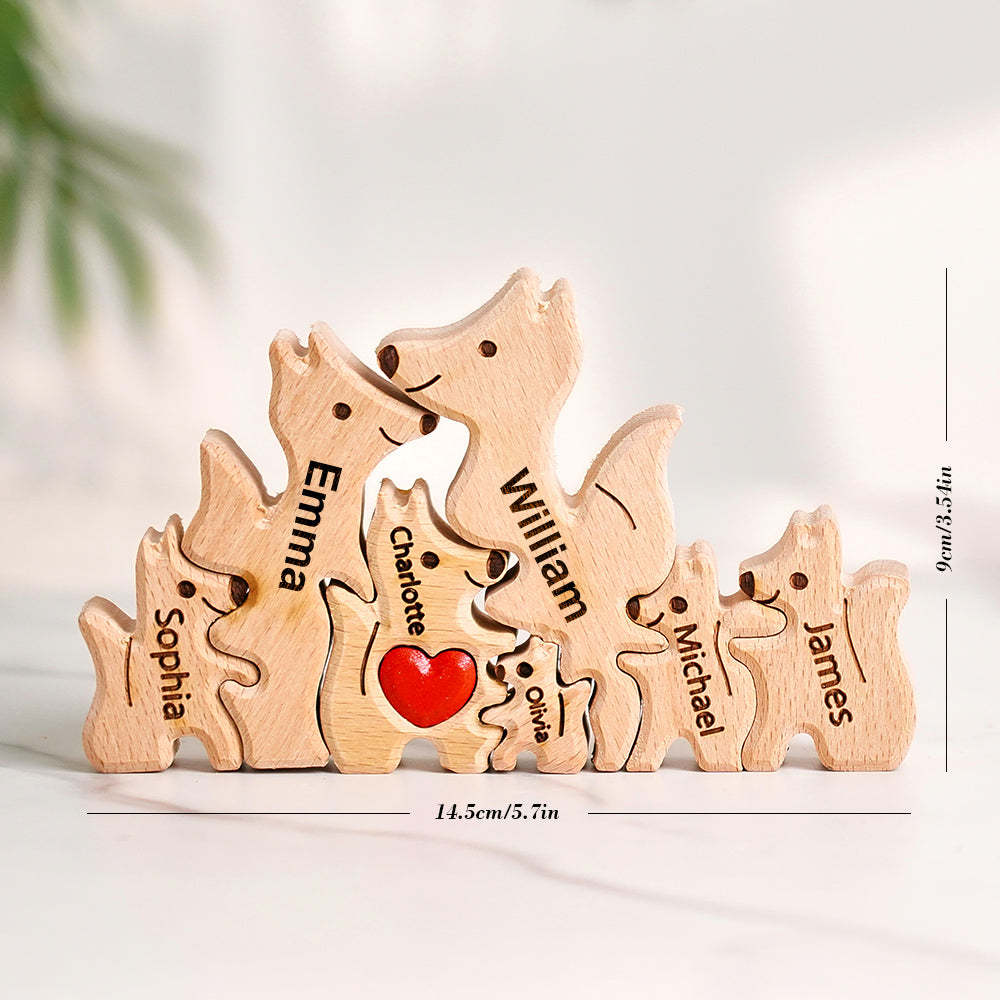 Wooden Fox Family Puzzle Custom Names House Warming Gifts -