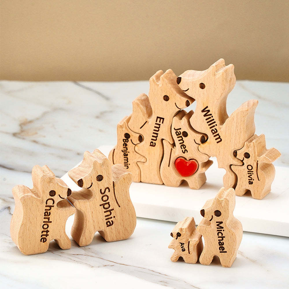 Wooden Fox Family Puzzle Custom Names House Warming Gifts -