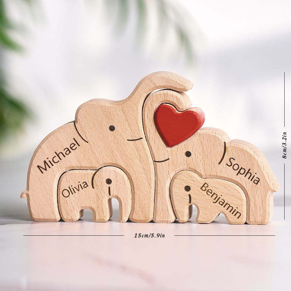 Wooden Family Elephant Puzzle Custom Names Home Decor House Warming Gifts -
