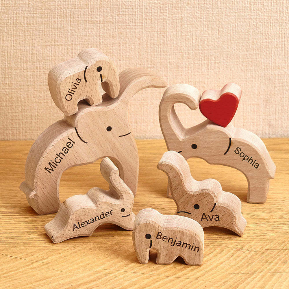 Wooden Family Elephant Puzzle Custom Names Home Decor House Warming Gifts -