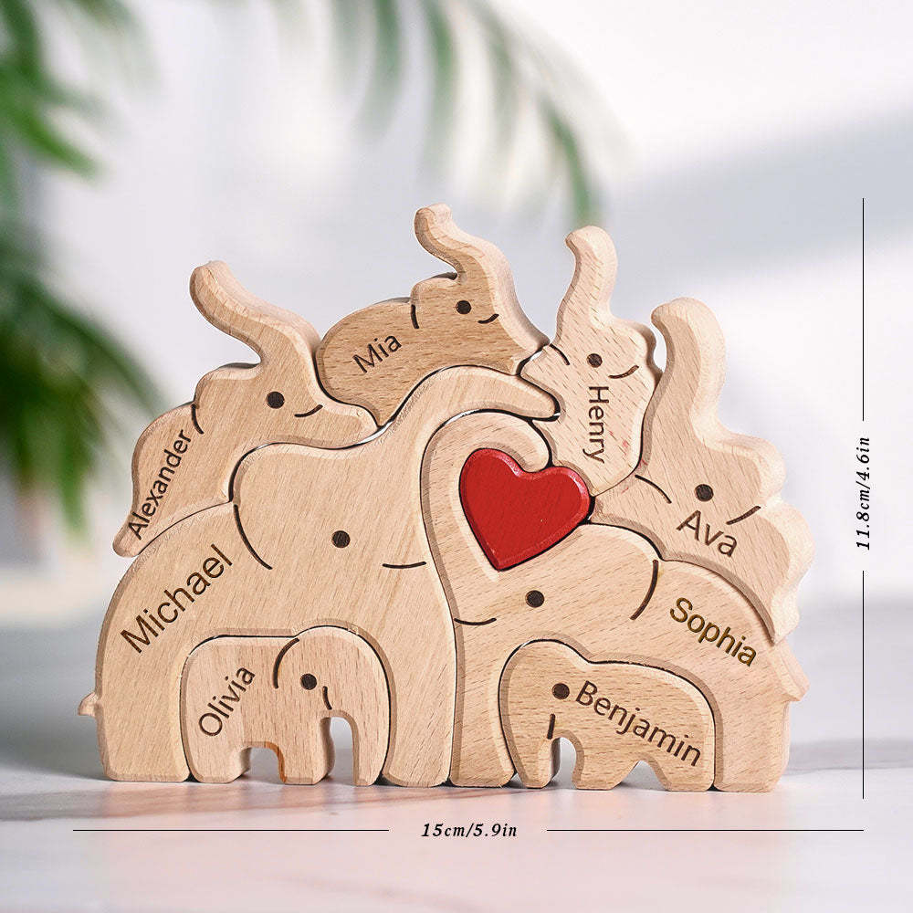 Wooden Family Elephant Puzzle Custom Names Home Decor House Warming Gifts -