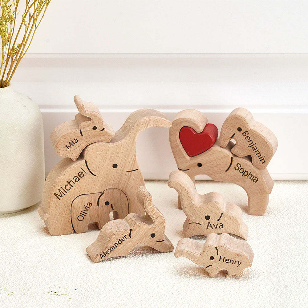 Wooden Family Elephant Puzzle Custom Names Home Decor House Warming Gifts -