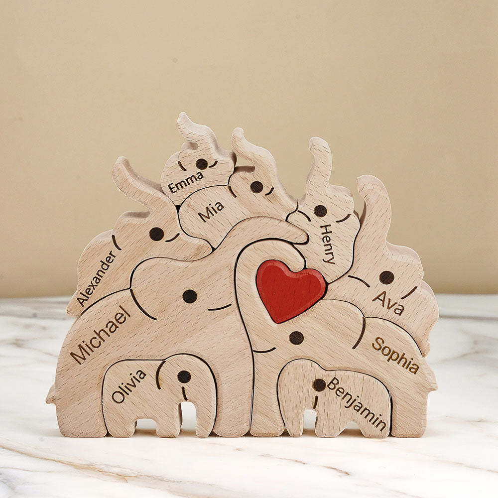 Wooden Family Elephant Puzzle Custom Names Home Decor House Warming Gifts -