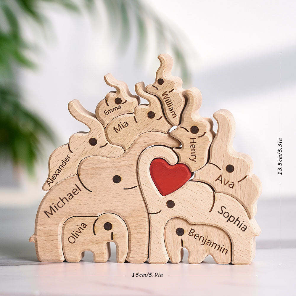 Wooden Family Elephant Puzzle Custom Names Home Decor House Warming Gifts -
