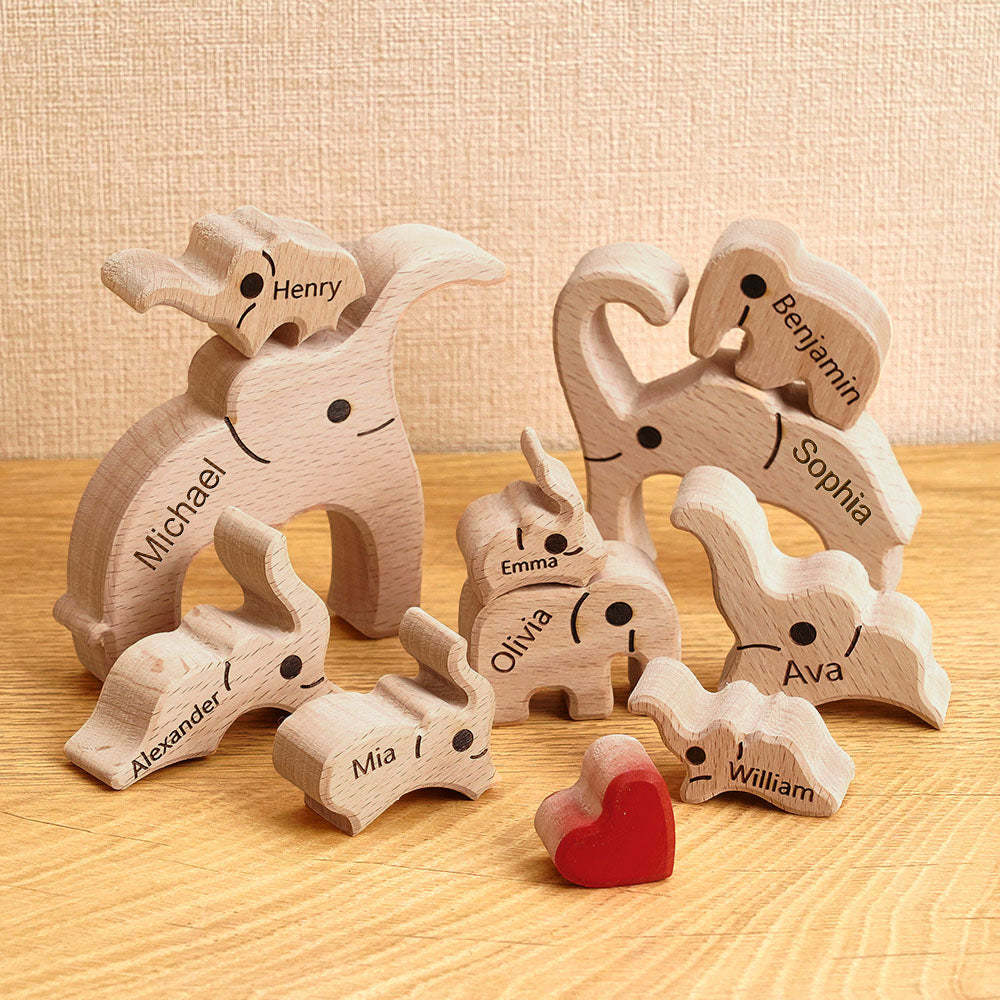 Wooden Family Elephant Puzzle Custom Names Home Decor House Warming Gifts -