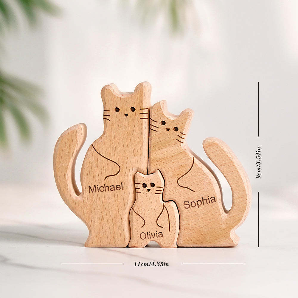 Wooden Cats Family Custom Names Puzzle Home Decor Gifts -