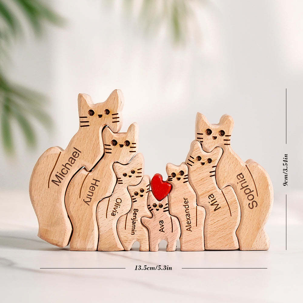 Wooden Cats Family Custom Names Puzzle Home Decor Gifts -