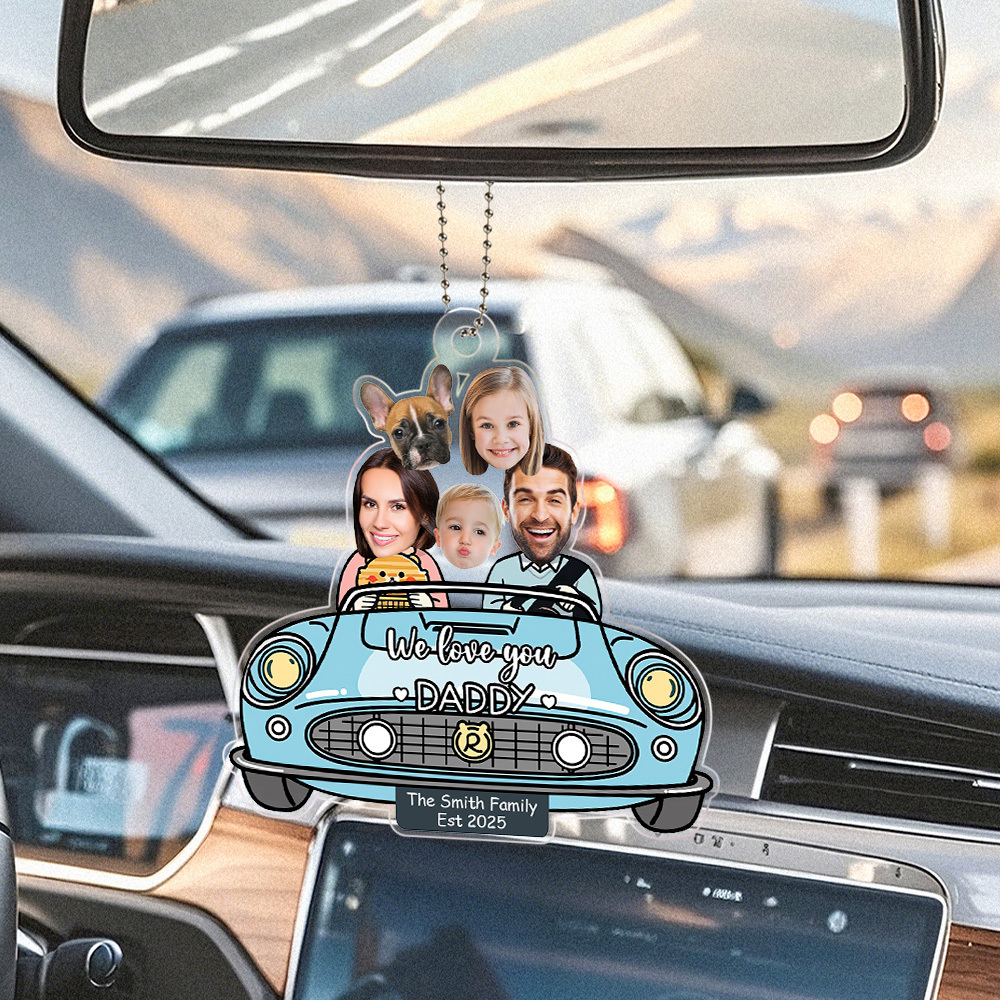 Father's Day Gifts Custom Photo Drive Safe Daddy Ornament for Car, Personalized Birthday Gift Idea for Daddy, Customized Funny Baby Picture Acrylic Hanger