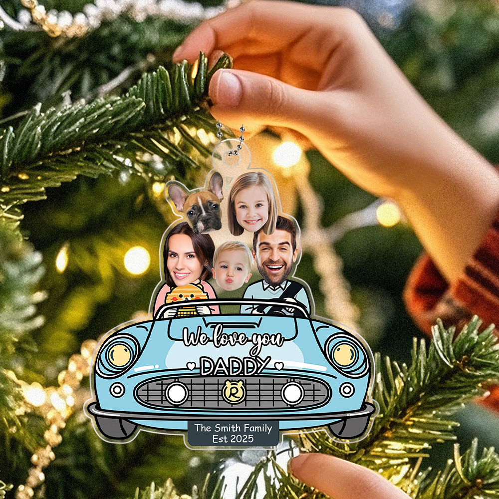Father's Day Gifts Custom Photo Drive Safe Daddy Ornament for Car, Personalized Birthday Gift Idea for Daddy, Customized Funny Baby Picture Acrylic Hanger