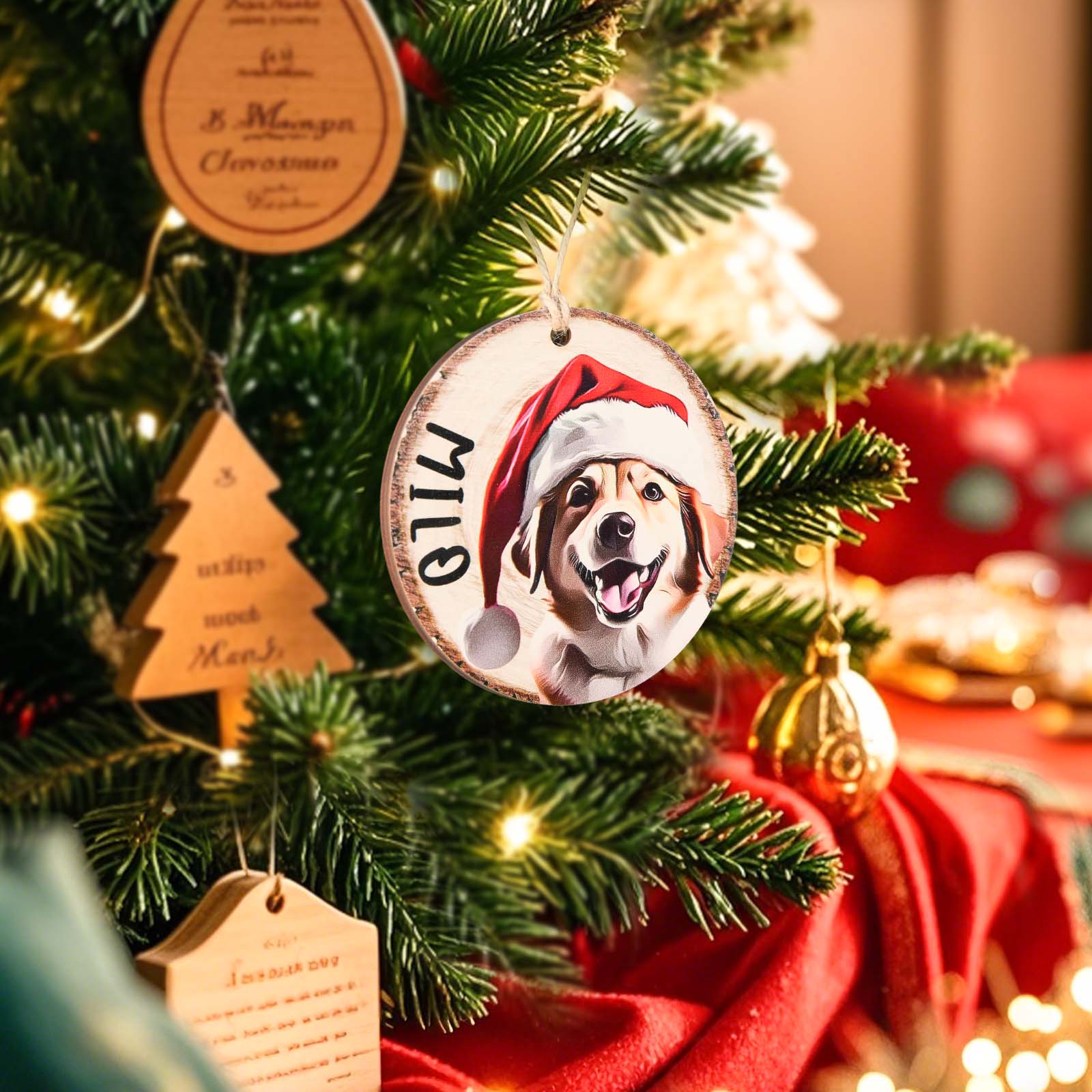 Personalized Pet Photo Christmas Ornament Custom Pet Portrait with Name Gift
